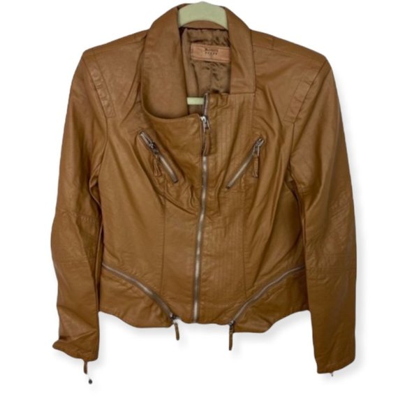 NWT Blank NYC Faux Leather Brown Moto Jacket Zips NEw With Tags Sz Small Medium - Picture 4 of 14